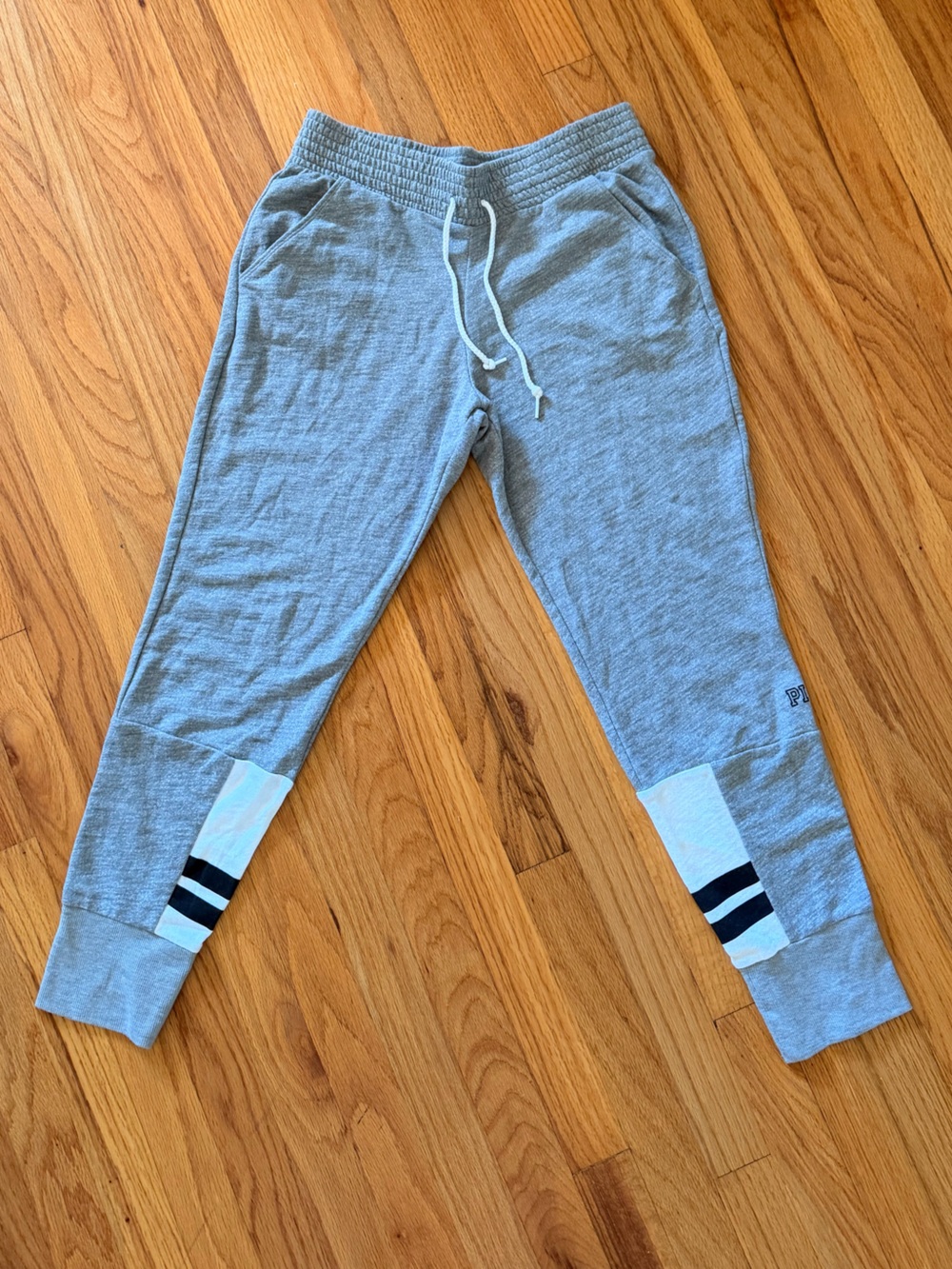PINK Victoria's Secret Light Gray Kids Sweat Joggers with Black Stripe Cuffs